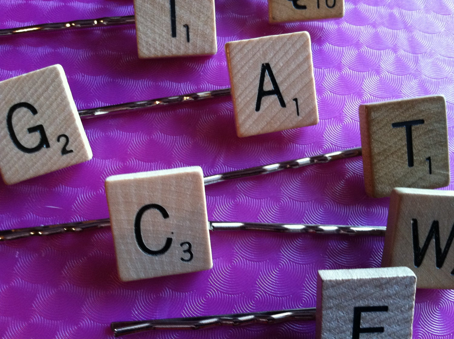 Scrabble Tile Hair Clips: I, G, A, C, Q, E, W, T