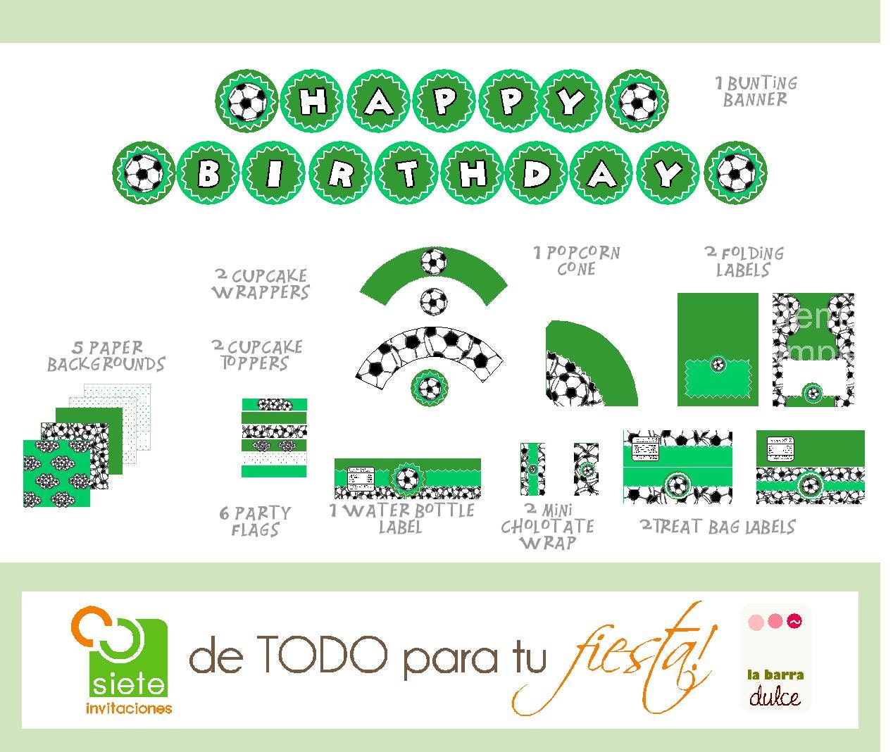 Soccer PARTY in your team colors : PARTY package kit 23 PRINTABLE futebol futbol