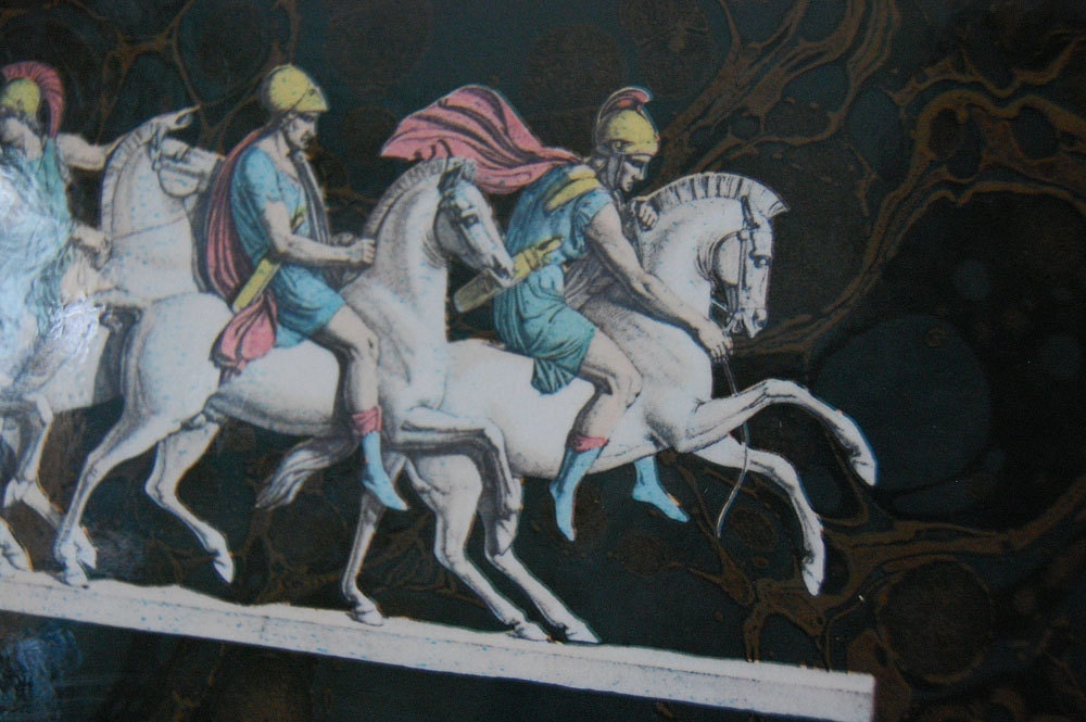 vintage wall plaque of Roman soldiers on horseback
