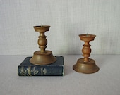 vintage brass pair of pillar candle holders or candlesticks