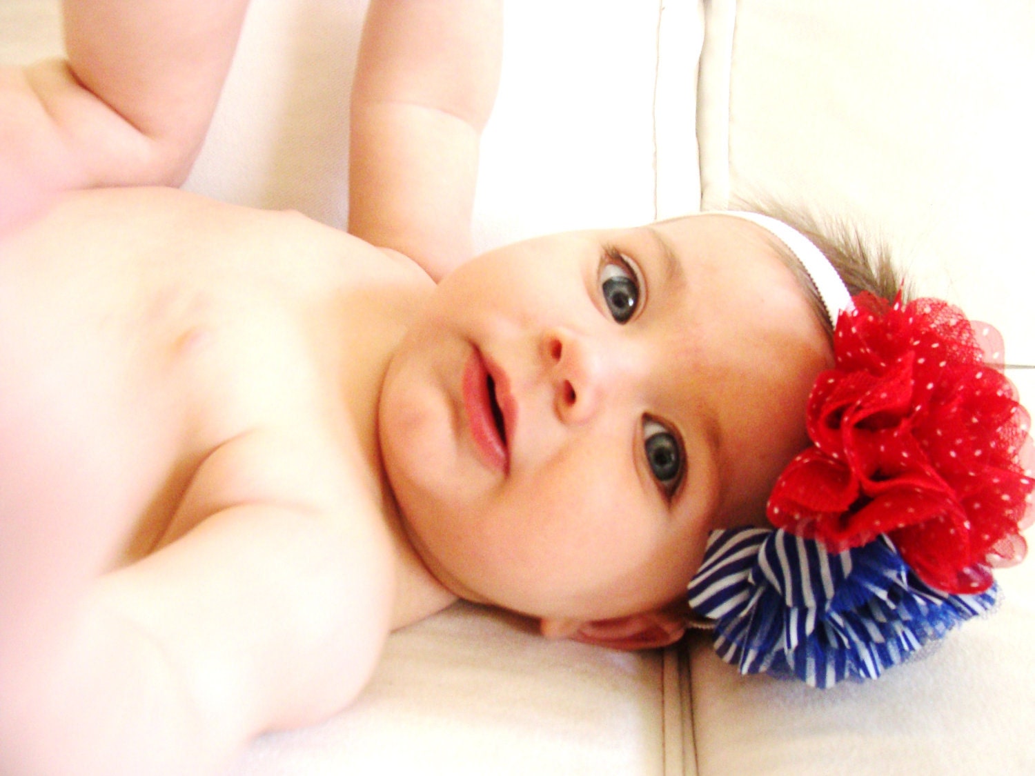4th of July Flower Headband- Independence Day- Red, White and Blue Lace flowers - For Infant, Toddler, Child or Adult