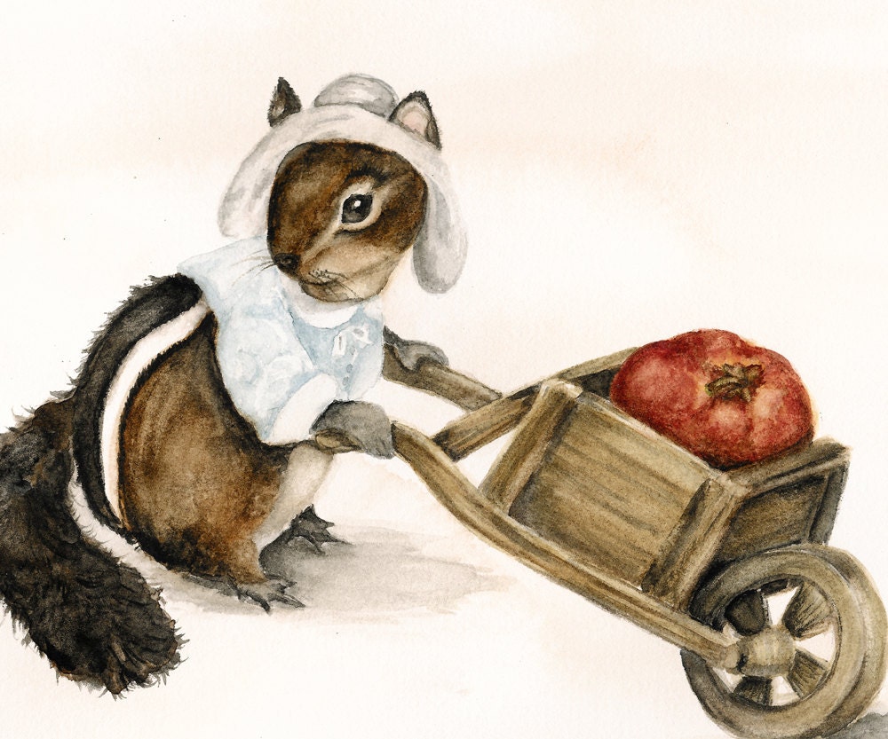 Childrens Art - Original Watercolor Painting - Chipmunk