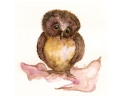 Baby Owl Notecards - Woodland - Autumn - Pink, Gold, Brown - From Original Watercolor Painting