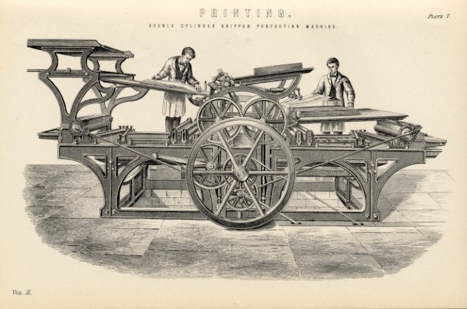 ANTIQUE PRINTING PRESS 1880 Industrial Working Man