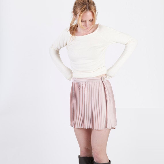 Mini Pleated Light Pink Satin Mod Skirt - Adjustable