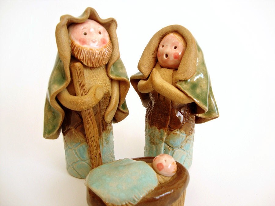 Items similar to Nativity Set, Rustic Handmade Ceramic Clay Sculpture on Etsy