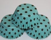 50 Aqua Blue and Brown Polka Dot Baking Liners
