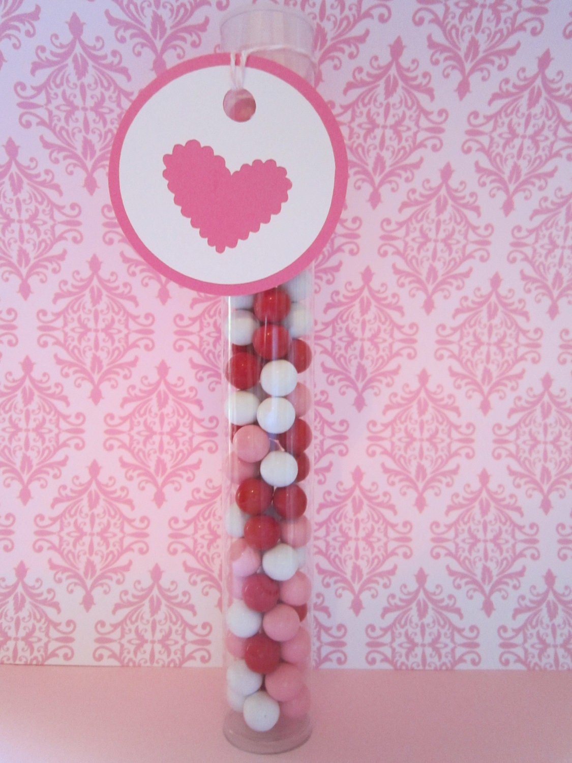 10 Valentine Clear Plastic Large Gumball Candy Tubes with Pink Heart Tag Il_170x135