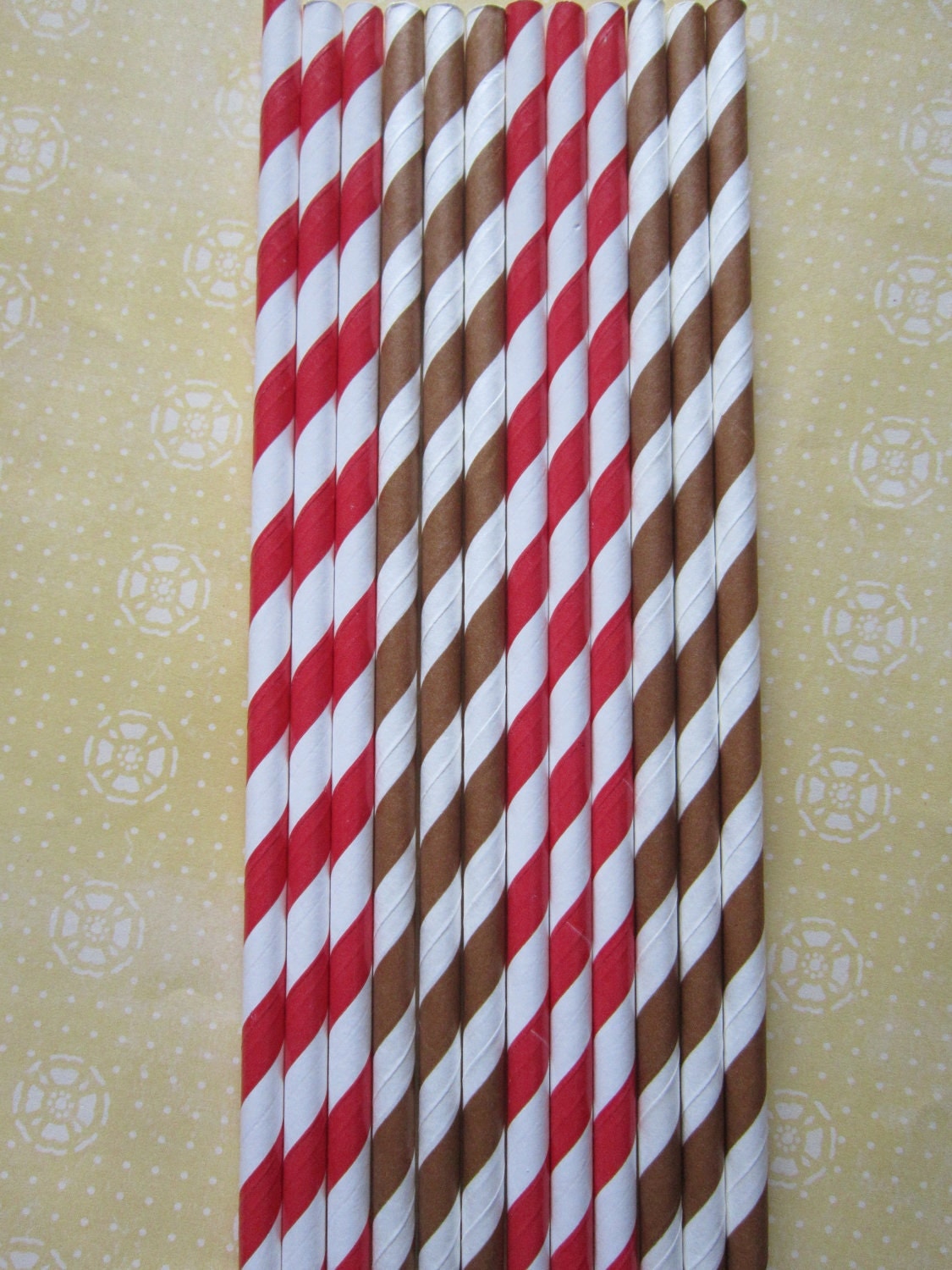 24 Brown & Red Paper Straws