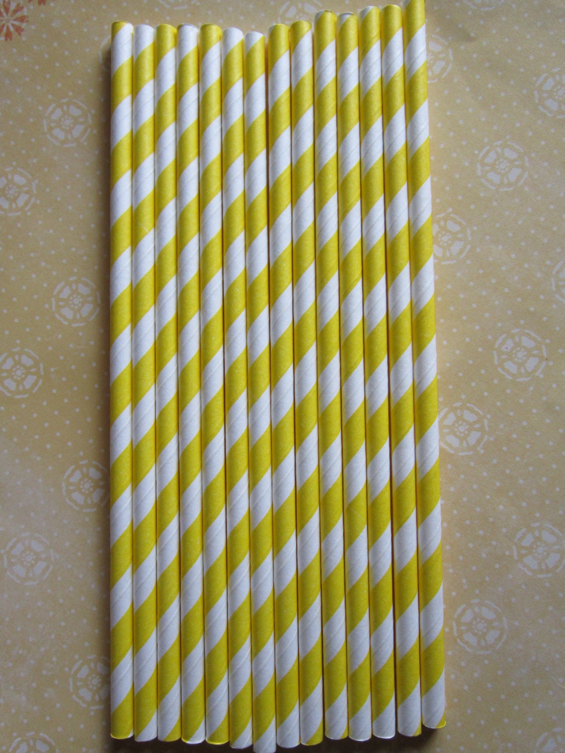50 Retro Vintage Striped Yellow Paper Straws Il_170x135