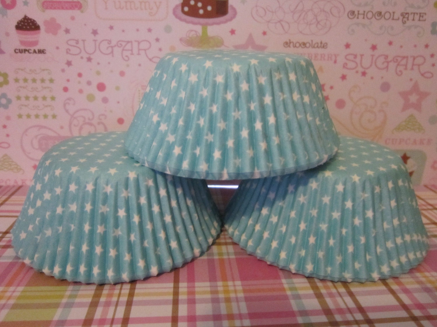 50 Light Blue White Star Standard Cupcake Baking Liners Il_570xn