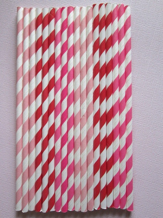 24 Hot Pink, Red & Light Pink Vintage Retro Paper Straw Il_570xn