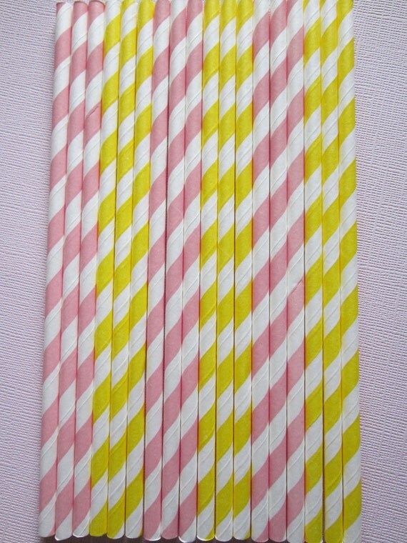 24 Pink & Yellow Lemonade Vintage Retro Paper Drinking Straws Il_570xn