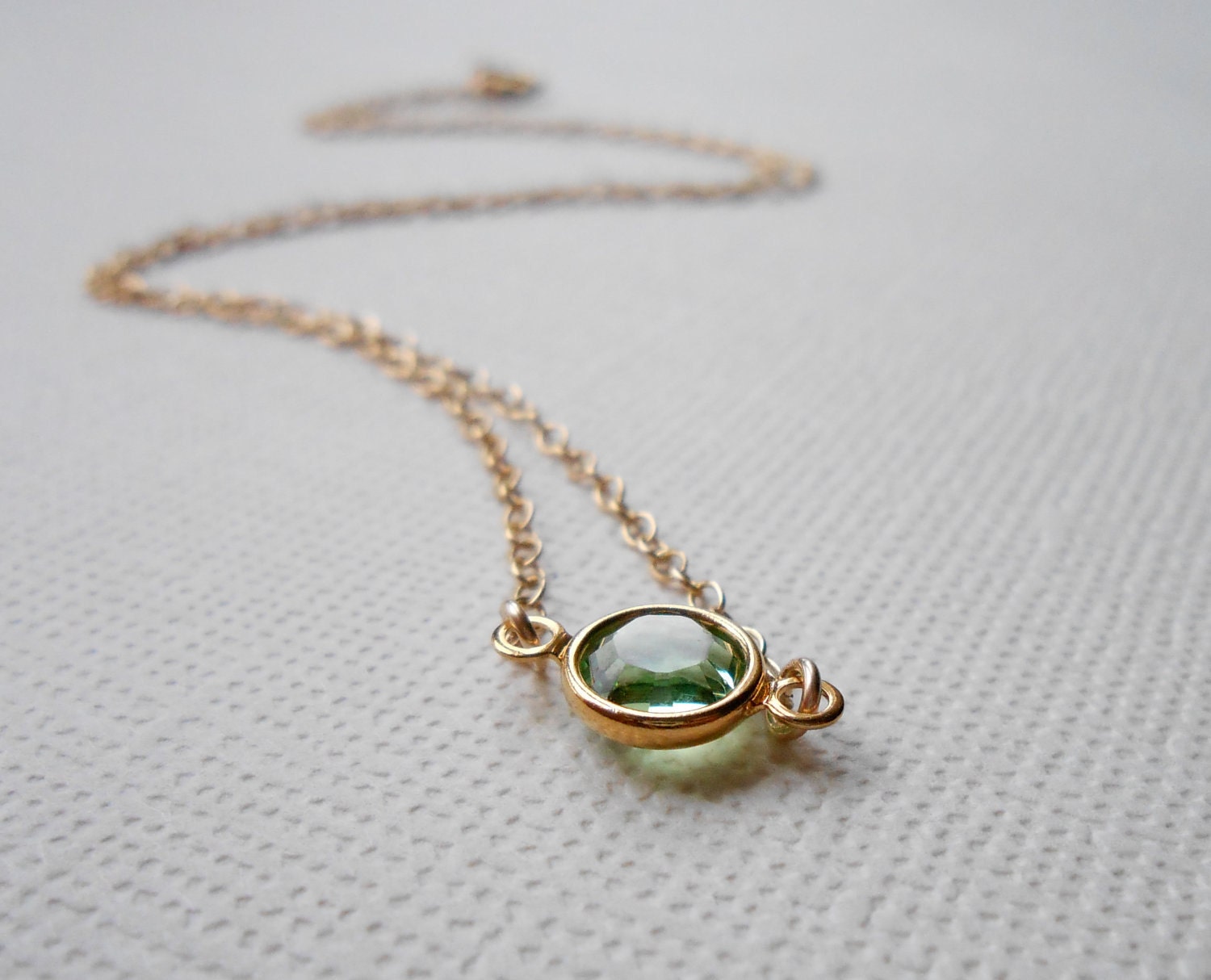 Peridot Green Crystal Gold Necklace, Tiny Solitaire - Libra, August Birthstone - Bridesmaids Set - Swarovski