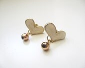 Small heart earrings- vanilla cream white hearts- golden beads- dangle bead- shabby chic