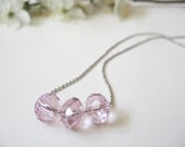 Delicate jewelry- three pale pink beads necklace - dainty delicate jewelry