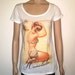 skull pin-up bikini t shirt for women, Honolulu seaside white round neck t-shirt