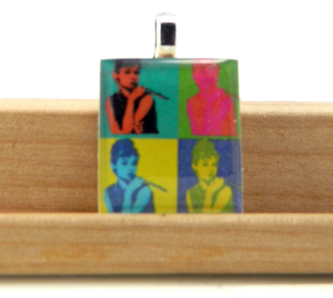 Warhol Audrey Hepburn Breakfast at Tiffany's Scrabble Tile Pendant