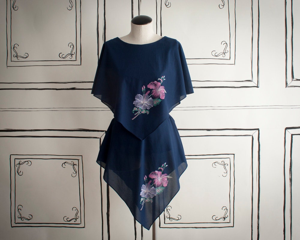 80s navy hibiscus bandana dress / US 6