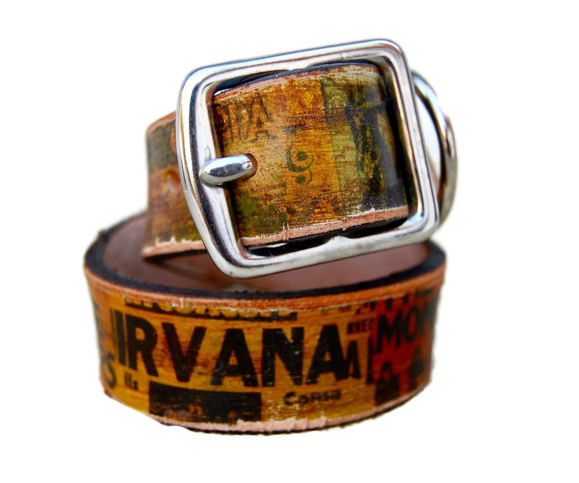 Leather dog collar / 1 inch - ROCK CONCERT posters - BackbeatLeather Leather dog collar / 1 inch - ROCK CONCERT posters - BackbeatLeather