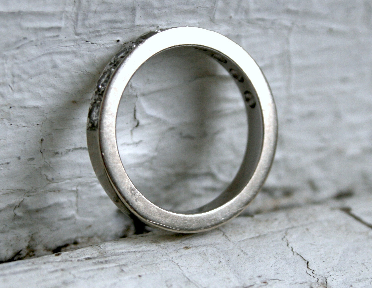 RESERVED - Heavy Vintage Half Eternity 14K White Gold Diamond Pave Wedding Band - 0.54ct
