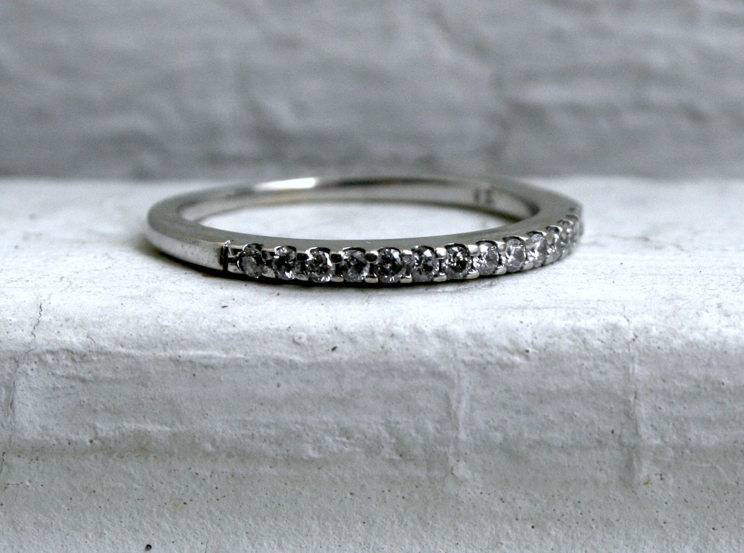 Sparkly Thin Vintage 14K White Gold Diamond Band - 0.14ct