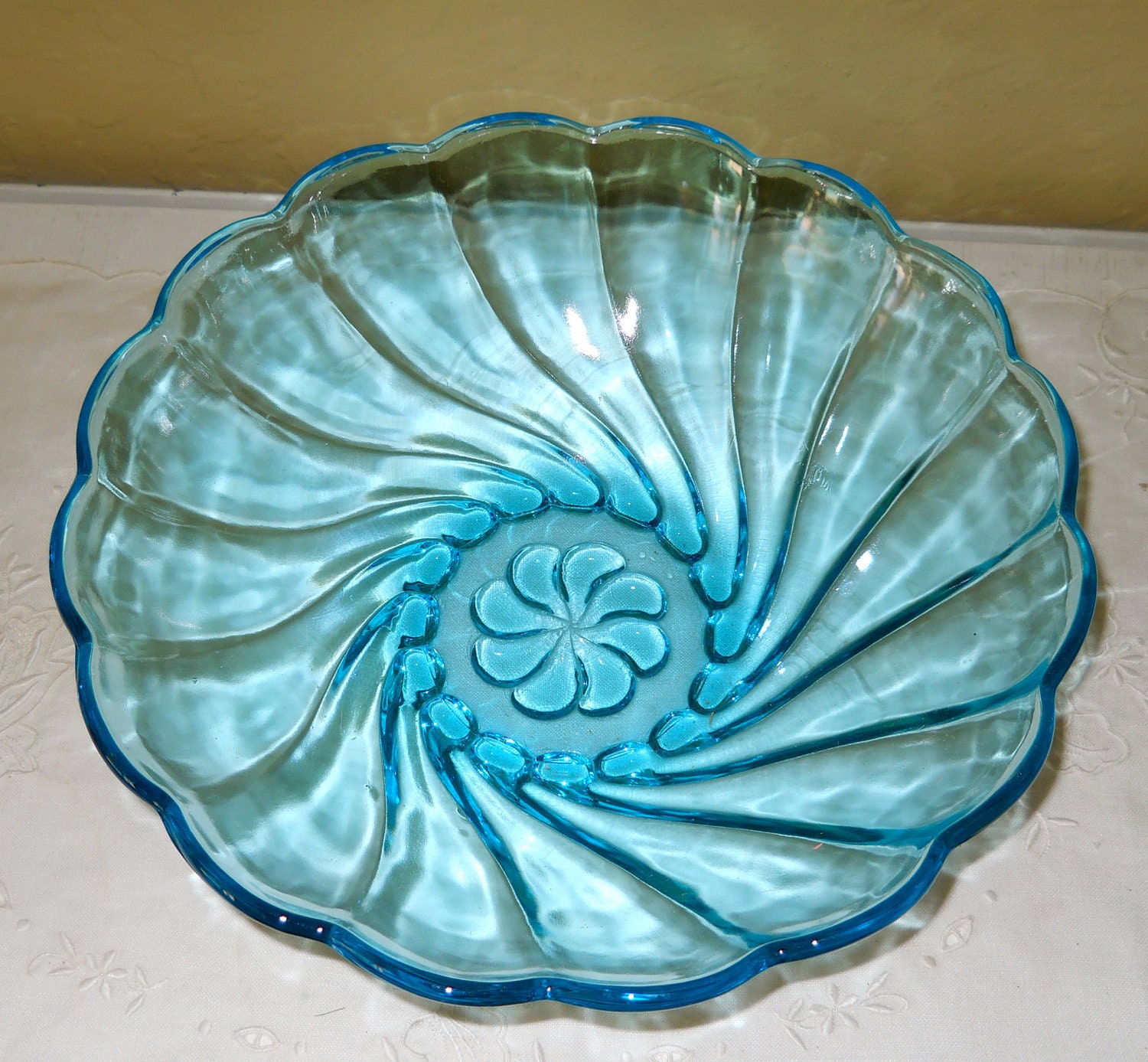 Aqua Blue Glass Serving Bowl Tiffany Blue by cyndalees on Etsy