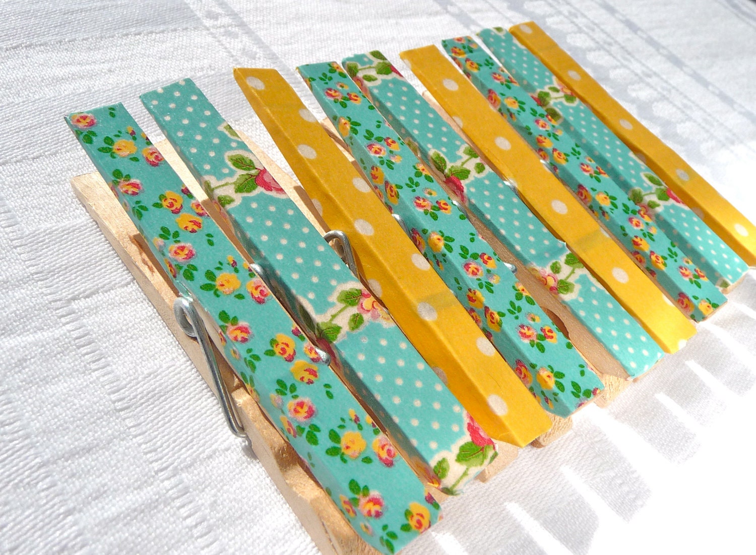 Decorative Magnetic Clothespins--Turquoise, Yellow, and Floral