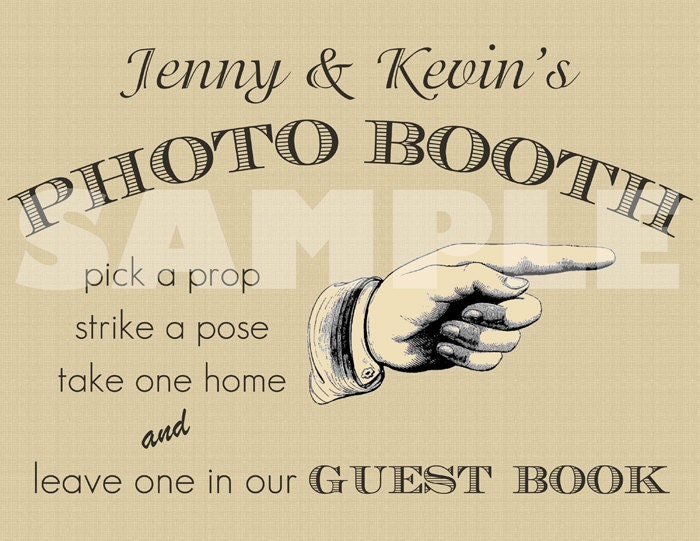 Personalized Wedding Photo Booth Sign. White/Black/Vintage Background. Customizable COLORS, Names and Printable