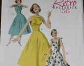 50s Dress, 1956 Retro Dress Pattern, Butterick 5603, Sizes 6-12