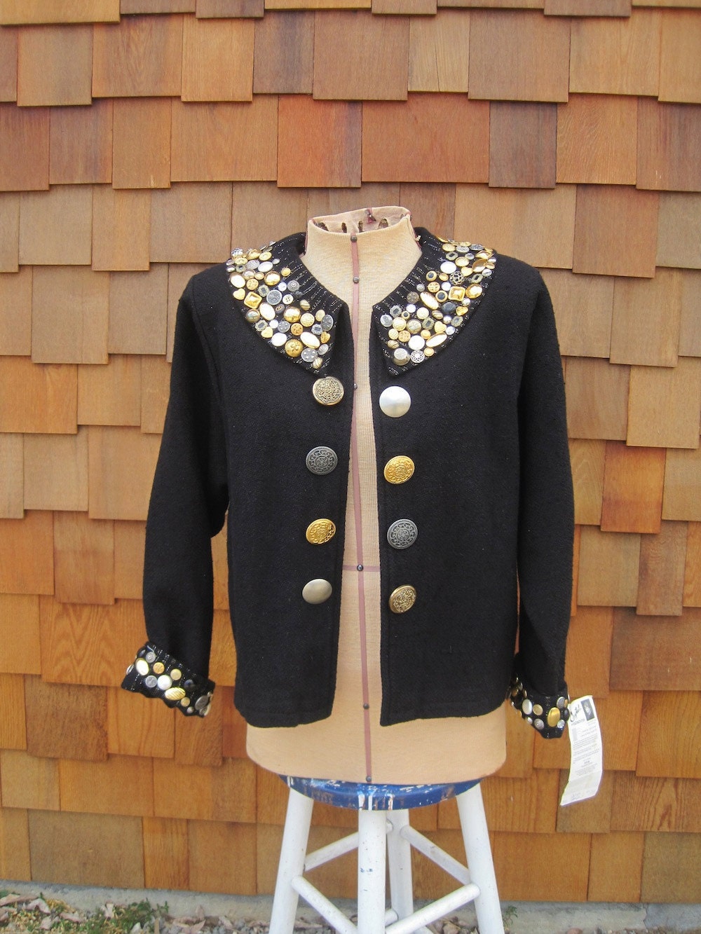 Handwoven Jacket with Button Embellishments by Crystal Sz M
