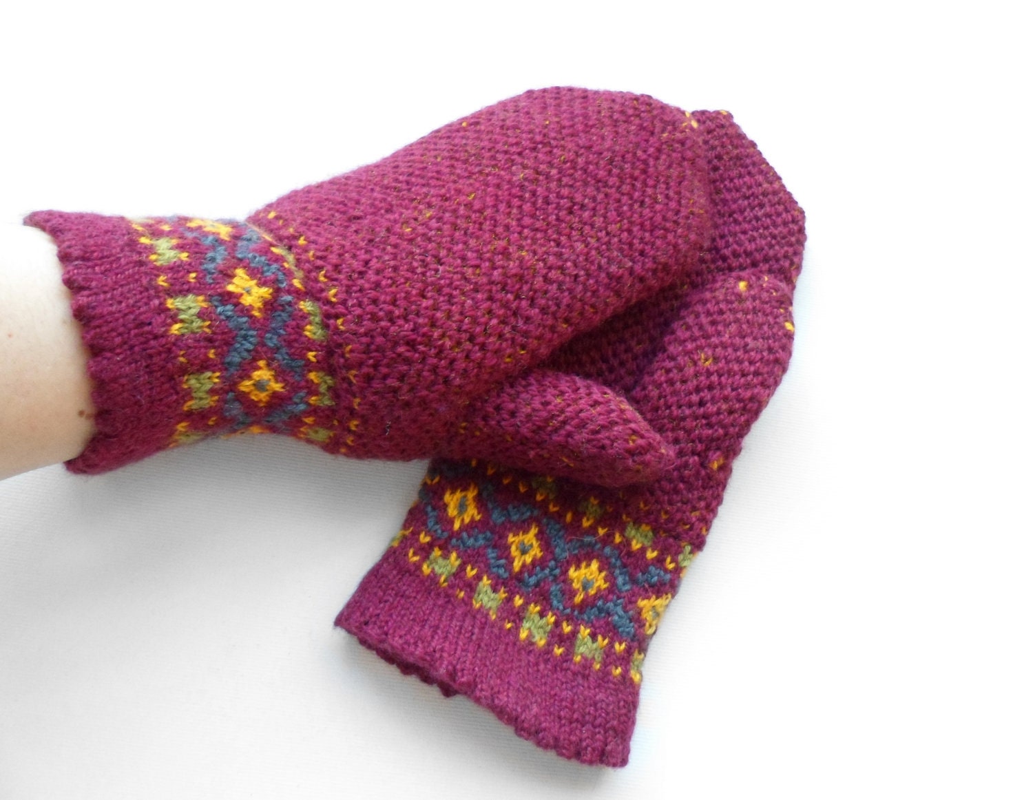 Hand Knitted Mittens - Red, Size Medium