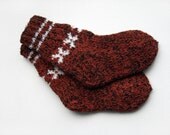 Hand Knitted Wool Socks - Dark Red and Black, Size Extra Small