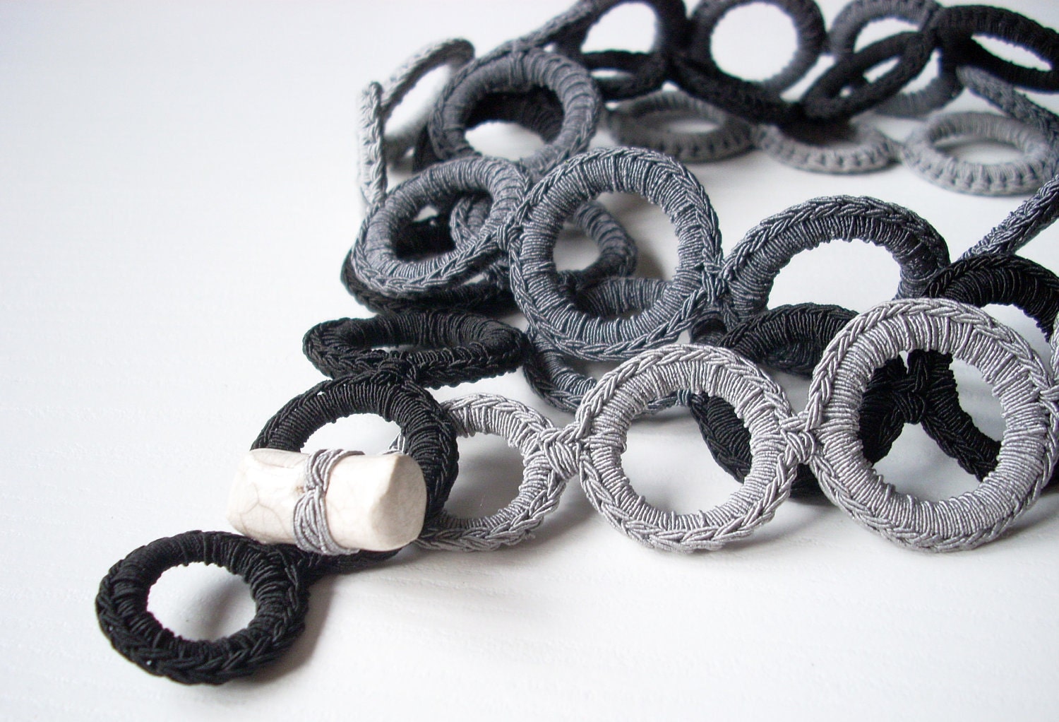 ON SALE Ombrè scarf crochet necklace / Grey black Fashion crochet necklace  / Handmade crochet jewelry / Scarf crochet necklace/ for her