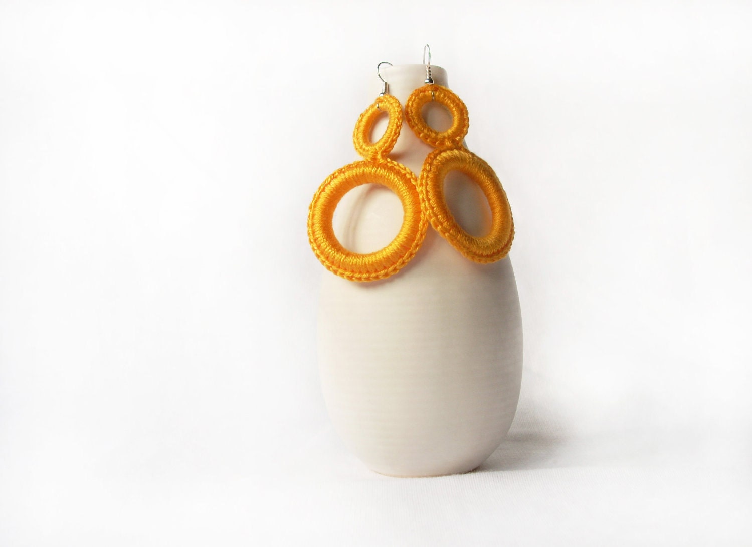 Mustard crochet earrings fashion jewelry Handmade by Aliquid