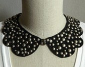 BACK in STOCK this color/studs- 2 Sided, Studded Scallop Peter Pan Collar Necklace with Satin Bow or Rhinestone Front Embelishment