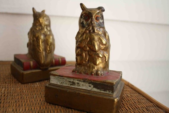 SALE Vintage owl bookends Armor Bronze by silverbeevintage on Etsy