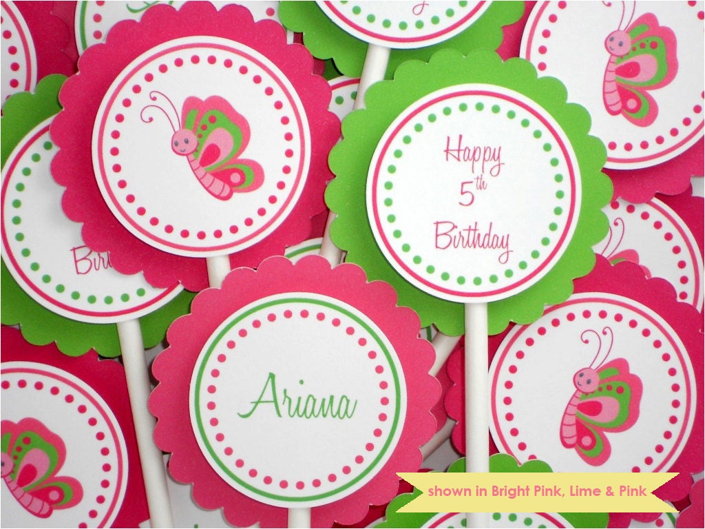 Butterfly Cupcake Toppers - Personalized Butterfly Party Decorations - Colors Customizable