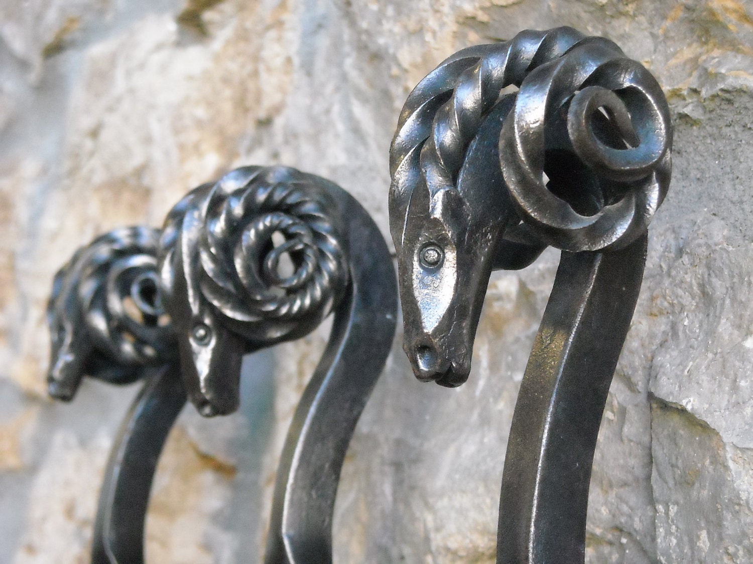 Rams Head Fireplace/Hearth Tools, Made by Mike Hill, Artist Blacksmith, Gothic Inspired