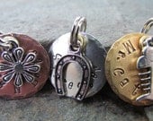 Cat Tag - dog Tag - Small Pet Tag - Pet ID Tag - Collar tag - 3/4" Round Tag in Copper, Brass, or Nickel with charm