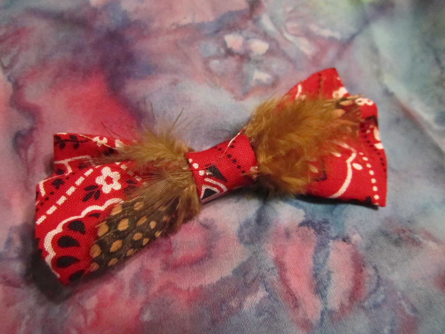 mini bandanna feathered hair bow 001