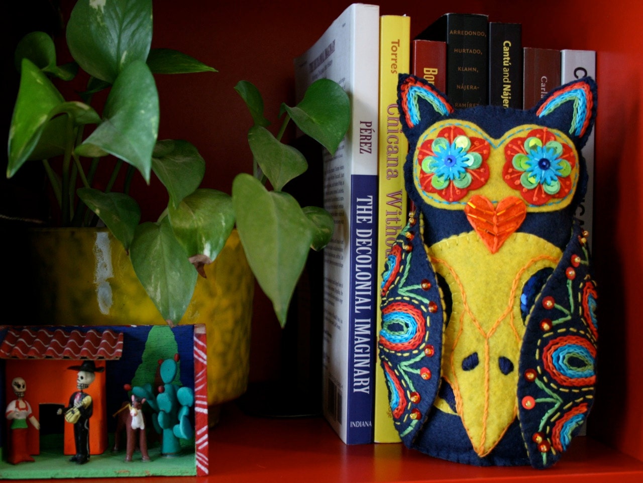 Owl Doll- Embroidered Felt- Mexican Folk Art- Hoot