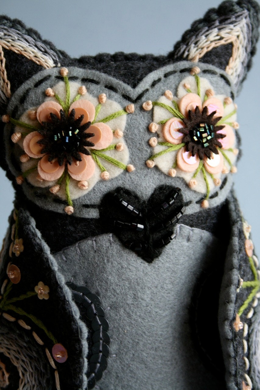 Owl Doll- Embroidered Felt- Mexican Folk Art- Hoot
