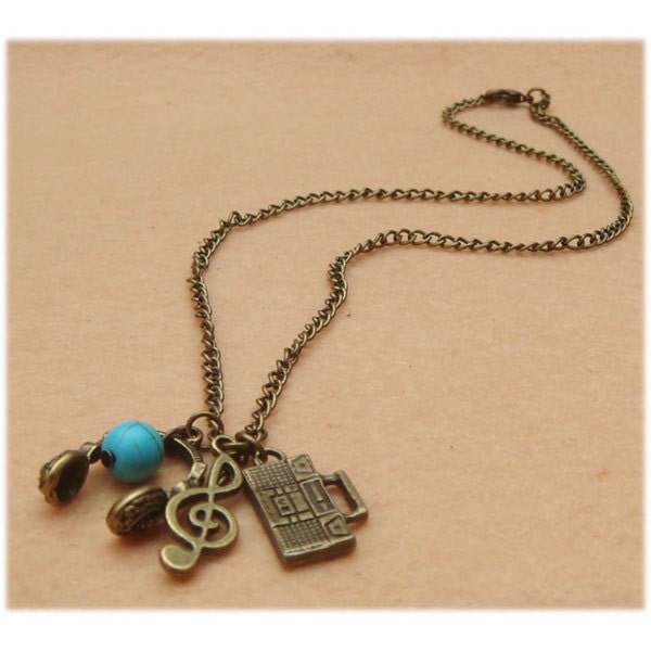 Headset Musical Note Tape Recoder and Turquoise Necklace