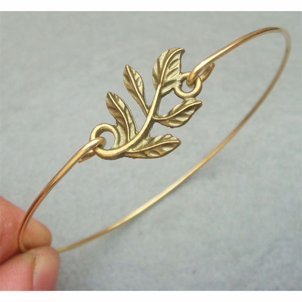 Leaf Brass Bangle Bracelet