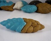 Aqua Turquoise Rust Cocoon Decor Ornament Herring Bone Accent Ceramic Sculpture