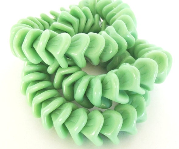 Czech Glass Beads - Green Bell Glass Flower Beads, 3 Petals, 12x9mm - 12 beads