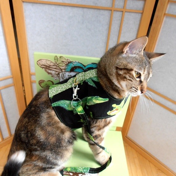 Alligator Cat Harness Pet Vest Reversible by Lifesruffboutique