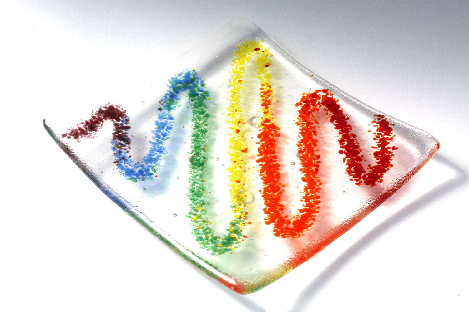 Rainbow Squiggle Plate - Small Fused Glass Dish