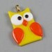 Glass Owl Pendant with Yellow and Orange Fused Glass (137)